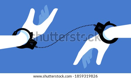 People are handcuffed to each other. People are handcuffed only. The concept of addiction, attachment, obsession. Vector illustration of two hands.