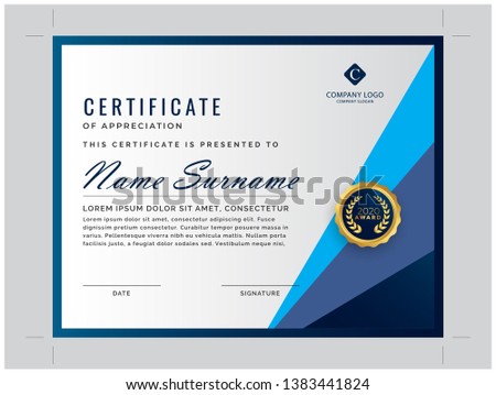 Blue abstract vector Modern Certificate