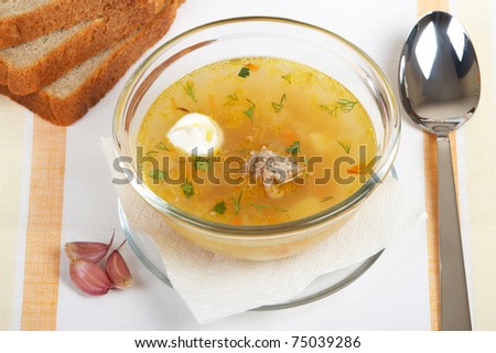 Homemade soup in a glass dish
