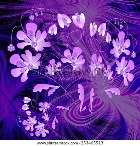 Fantasy purple composition with classic vintage floral patterns on fractal background
