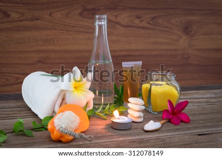 Spa still life with aromatic candles,Frangipani flowers and towel