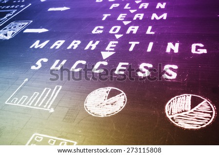 Close up of business strategy flow chart on blackboard