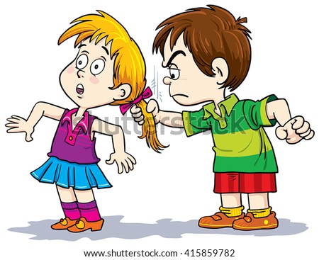 Boy Pulling Girl'S Hair Stock Vector Illustration 415859782 : Shutterstock