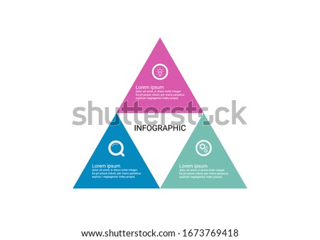 Infographic design triangles joined together to create a pyramid 3 point banner. Use workflow layout, diagram, business step options, banner, web design.