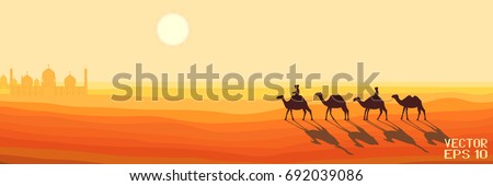 Similar – Image, Stock Photo camels and people going between sand lands in desert in Morocco