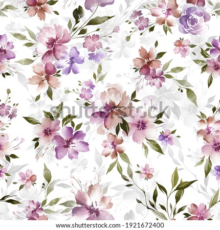 seamless classic pattern with hand drawn watercolor flowers and leaves. botanical watercolor illustration and background