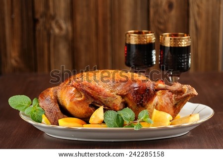 Roasted duck with quince, mint and red wine