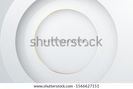 Abstract 3D circle papercut layer white background with gold line effect
