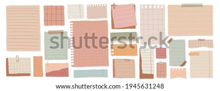 A set of leaflets for notes with different layouts. Large collection of cute blank sticky notes. Vector illustration.