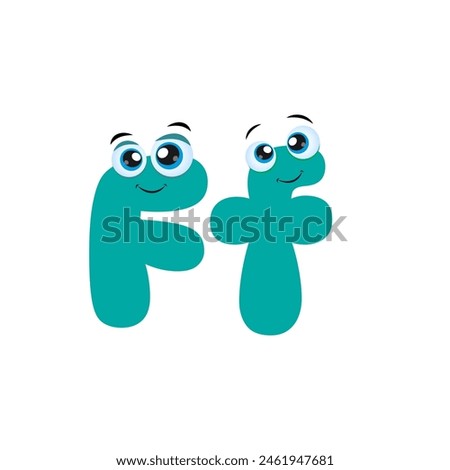 Cute Cartoon Illustration of Uppercase and Lowercase Letter F. Illustrated Alphabet Characters. Funny kids letter with eyes.