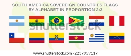 Set of flags of South American countries in proportion 2:3