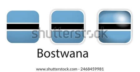 Bostwana flag vector icons set in the shape of rounded square