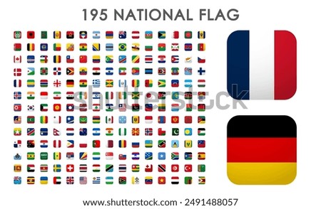  all countries flags set in the shape of rounded square