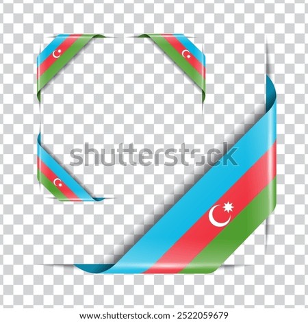 Azerbaijan ribbon corner flag with shadow