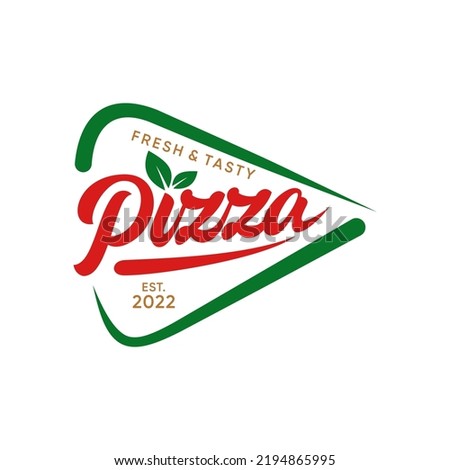 Pizzeria Vector Emblem on blackboard. Pizza logo template. Vector emblem for cafe, restaurant or food delivery service. Vector illustration.