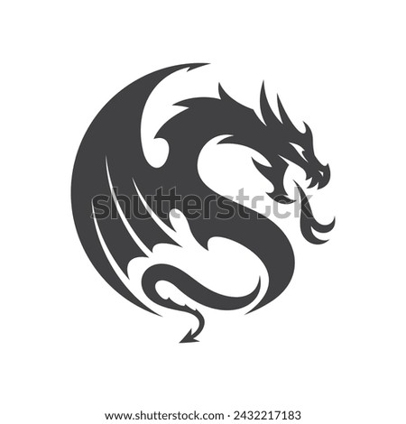 Tribal dragon silhouette logo design. Dragon vector illustration