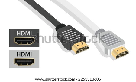 HDMI cable and port realistic isometric illustration vector. 