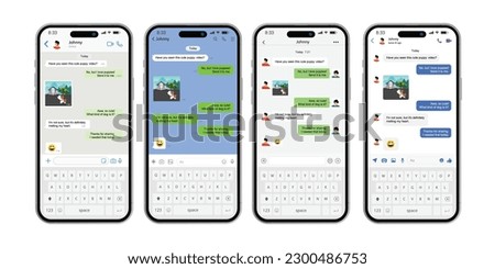 Vector chatting screen in mobile communication illustration. Chat app template on smartphones. Social network concept. Vector.