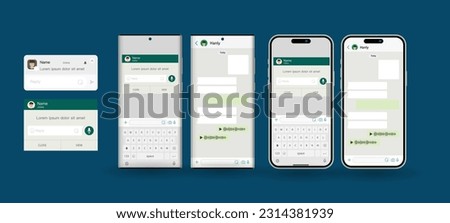 Concept of a pop-up message on messenger shows a mobile screen with a chat dialogue box displaying text messages exchanged between two users. Vector.