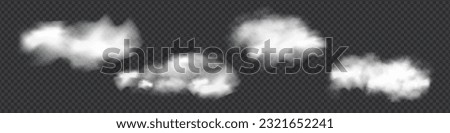 Realistic isolated cloud on transparent background. Vector set of realistic isolated fluffy cloud. Illustration of different types of cirrus and cumulus clouds. Vector.