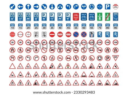 Traffic signs collection. Signs of danger, mandatory, obligations and alerts. Supplementary and routing table. Temporary traffic signs. Vector.