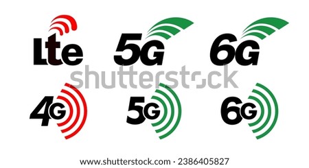 Lte, 4G 5G and 6G Icon vector transparent for app or mobile device. Lte, 3g, 4g, 5g and 6g technology icon symbols. Vector.