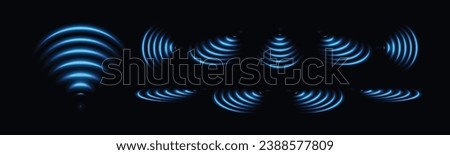 Wi-Fi light effect, Blue glowing signal sensor waves internet wireless connection. Wireless technology digital radar or sonar with glowing light effect. Vector