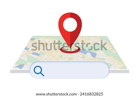 3D Location Map with pin mark, search bar and pointer isolated. GPS and Navigation elements. Map, Social Media and Mobile Apps. Realistic Vector Illustration