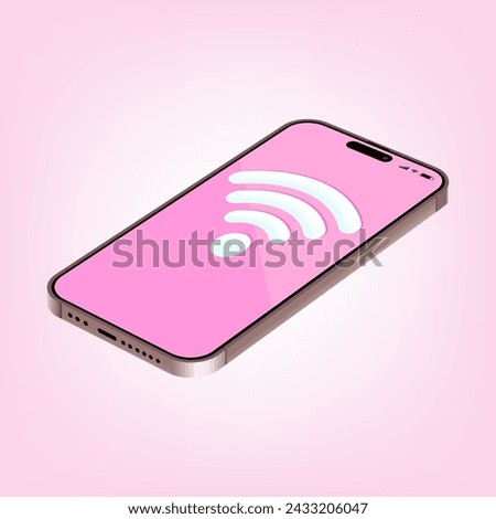 3d WIFI icon with mobile phone and smart phone on pink background. Hot Spot, wireless network, 5G internet and Wifi connection. Vector.