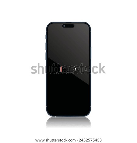 Empty Battery on Phone. Smartphone with No Power Icon on Screen. Cell Phone Flat Battery Concept. Vector Illustration