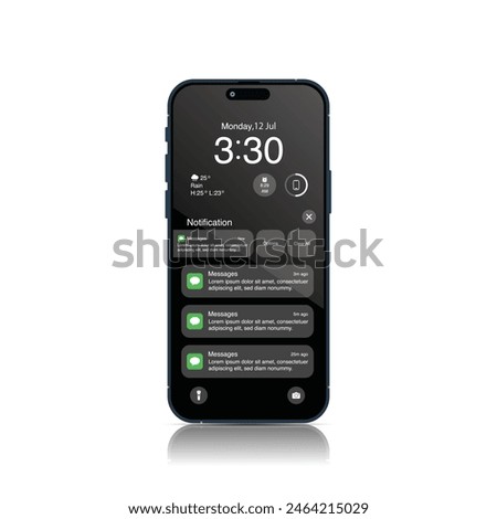Smartphone Push Notification Templates: Optimize Mobile phone SMS Popups with Options and Clear Buttons. Vector.
