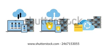 Online Cloud Computing: Server, Data Storage, Web Hosting. Database Documents and File Upload to Cloud Storage. Upload and Download Data, File Management Concept. Data Transferring, Backup. Vector.