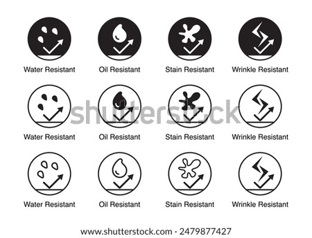 Multipurpose Water, Oil, Stain, and Wrinkle Resistant Icon for Versatile Applications. Vector Collection.