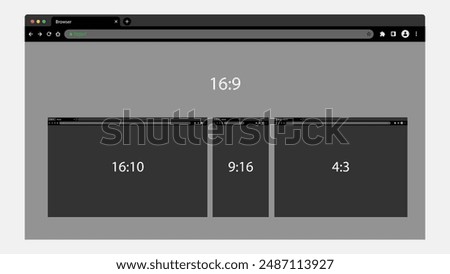 Dark Mode Browser Design Mockup. Laptop, Tablet, Smartphone Web UI. Vector.