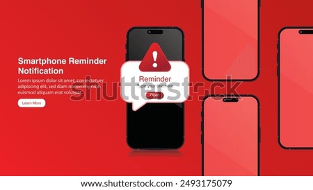 Smartphone Danger Alert Notification Banner Vector Illustration - Important Warning Message Popup, Calendar Reminder, Urgent Caution Announcement.