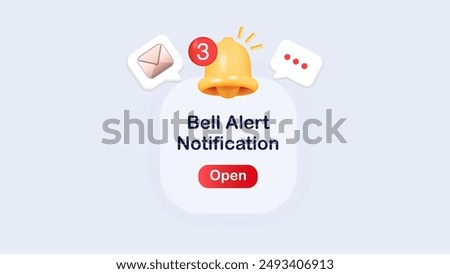 3D Alert Notification Banner with Ring Bell Messages - Ideal for Messenger, Push Notifications, Web Reminders, Time Table and Announcements Box. Vector Illustration.