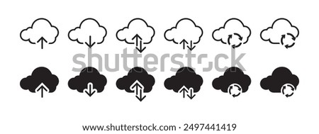 Versatile Cloud Computing Download and Upload Icons: Line, Outline, and Filled Vector Styles. Vector.