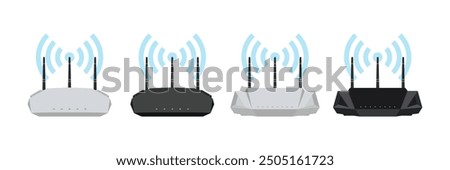 High Speed Dual Band Wireless Wifi Router. Black and White Modem Wi-Fi Router with 6GHz and 5GHz WiFi for Reliable Connectivity. Vector.