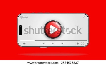 Smartphone Video Player UI Concept: Watch Full-Screen Video on Mobile Devices. Vector.