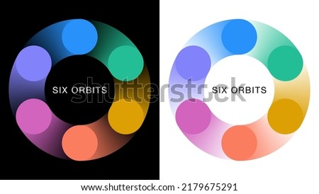 Six orbits. Symbol graphics. Rotating image.