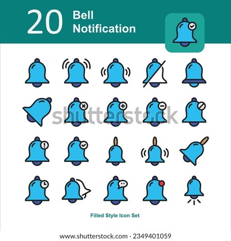 Illustration of Bell Notification Collection design Filled Icon. Bell Notification Filled Icon Pack. Set of Bell Notification Filled Icon
