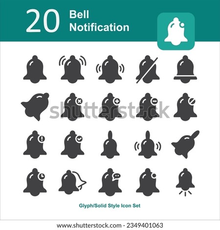 Illustration of Bell Notification Collection design Glyph Icon. Bell Notification Solid Icon Pack. Set of Bell Notification Glyph Icon