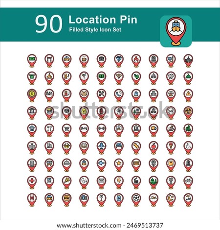 Illustration of Location Pin Collection design Filled Icon. Location Pin Outline Filled Icon Pack. Set of Location Pin Filled Icon