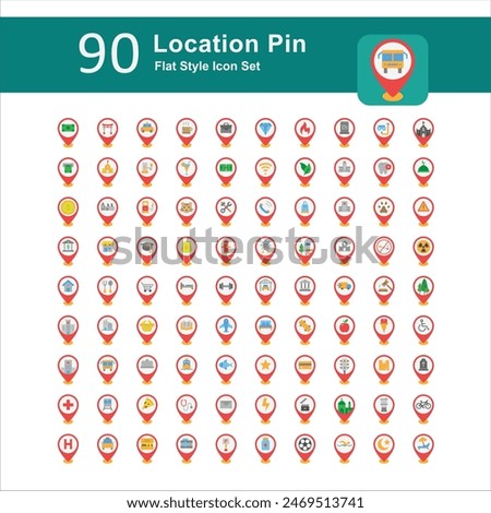 Illustration of Location Pin Collection design Flat Icon. Location Pin Flat Icon Pack. Set of Location Pin Color Icon