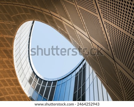 Similar – Foto Bild Moderne Architektur- Glasfassade des 3XN Cube in Berlin am Hauptbahnhof mit Spiegelung des Fernsehturmes