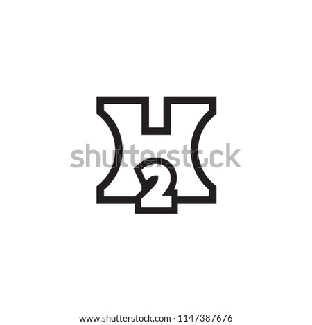 Initial letter and number logo H, 2, H2, 2H black monogram design