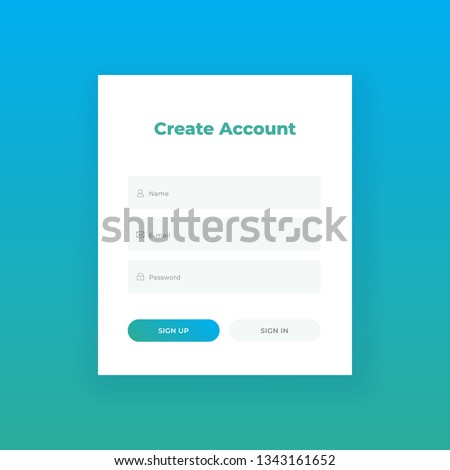 Create Account. Login form for web site Material design template. UI/UX 