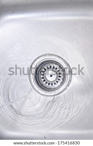Water Flowing Down In The Hole In A Kitchen Sink