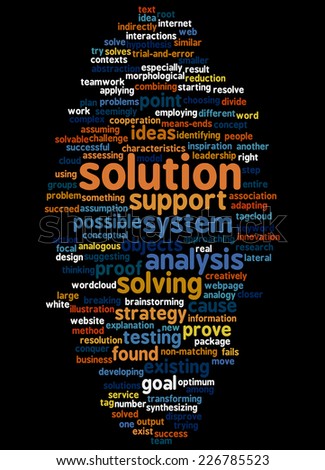 Word clouds containing words related to solution
