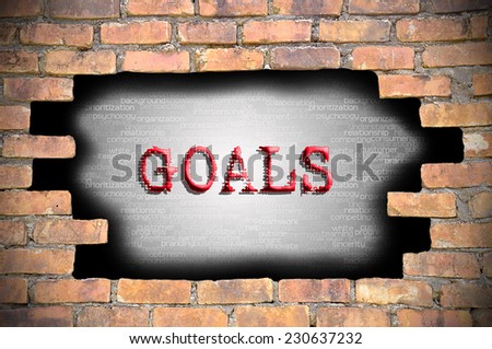 Business Concept - Hole At The Brick Wall And Found Caption Goals Inside The Wall
